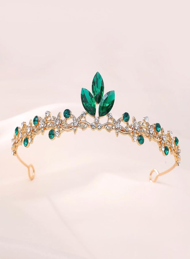 Rannyrena Gold Wedding Crystal Tiaras and Crowns for Women Rhinestone Bridal Queen Crown Princess Headpiece Hair Accessories for Birthday Wedding Pageant Party Prom (Green) - Image 3